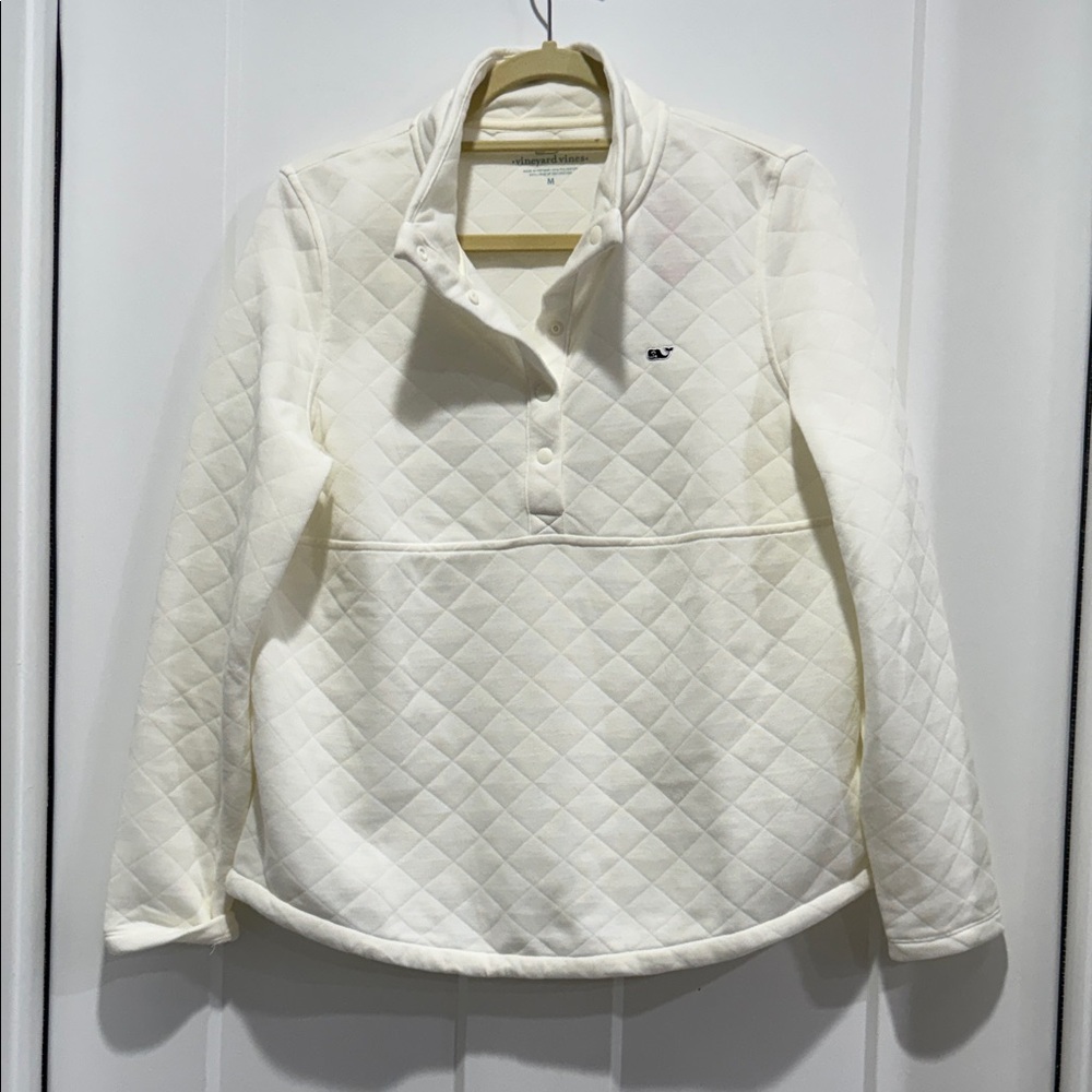 Vineyard Vines Quilted Cream Snap-Front Pullover
